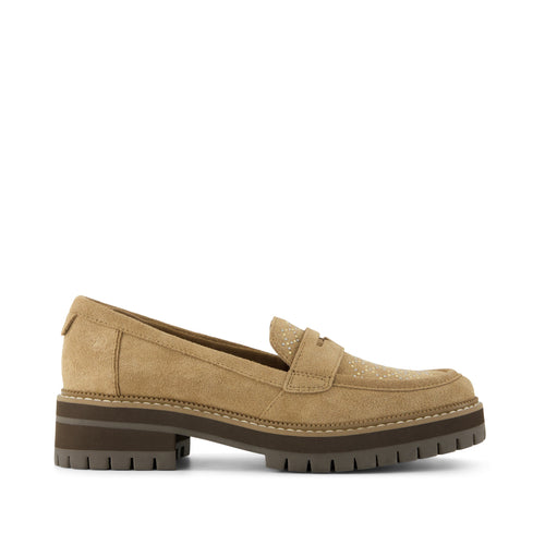 Cara Loafer - Toffee Suede w/ Studs Side View