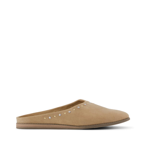 Amelia Mule - Taupe Microsuede w/ Studs Side View