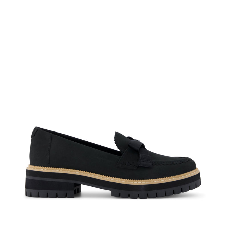 Cara Bow Loafer - Black Leather Side View