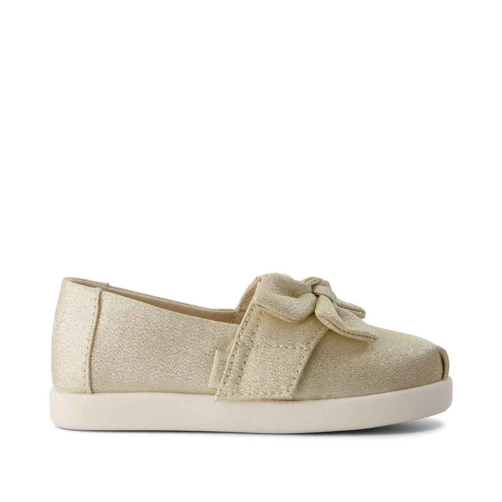 Alpargata Classic Toddler Shoe - Champagne Soft Shimmer with Bow Side View