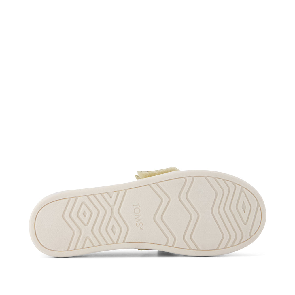 Alpargata Classic Kids Shoe - Champagne Soft Shimmer with Bow Bottom Sole View
