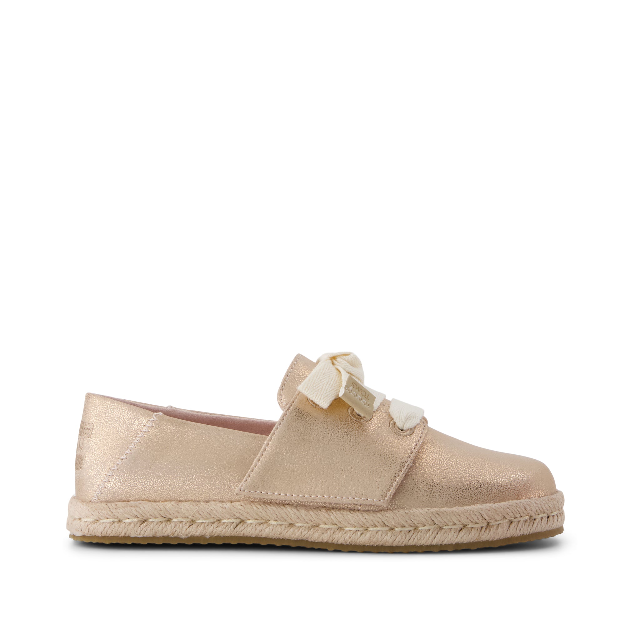 Carolina Lace-Up Kids Espadrille - Seashell Metallic Faux Leather Side View