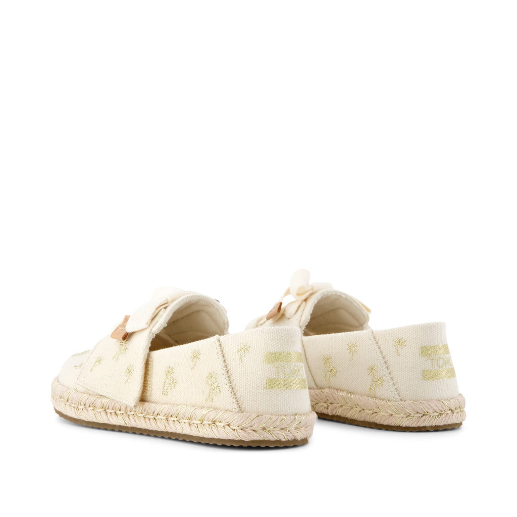 Carolina Lace-Up Kids Espadrille - Metallic Embroidered Palm Trees Back View