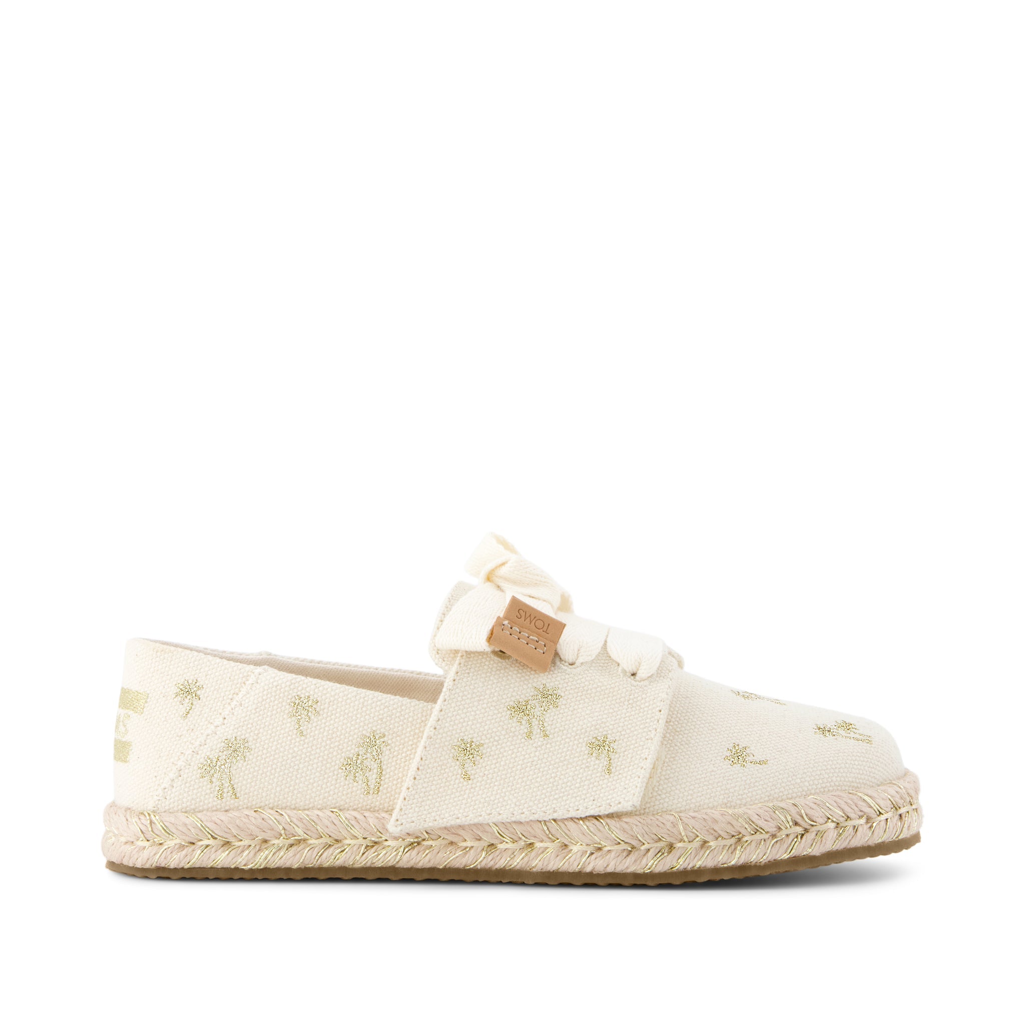 Carolina Lace-Up Kids Espadrille - Metallic Embroidered Palm Trees Side View