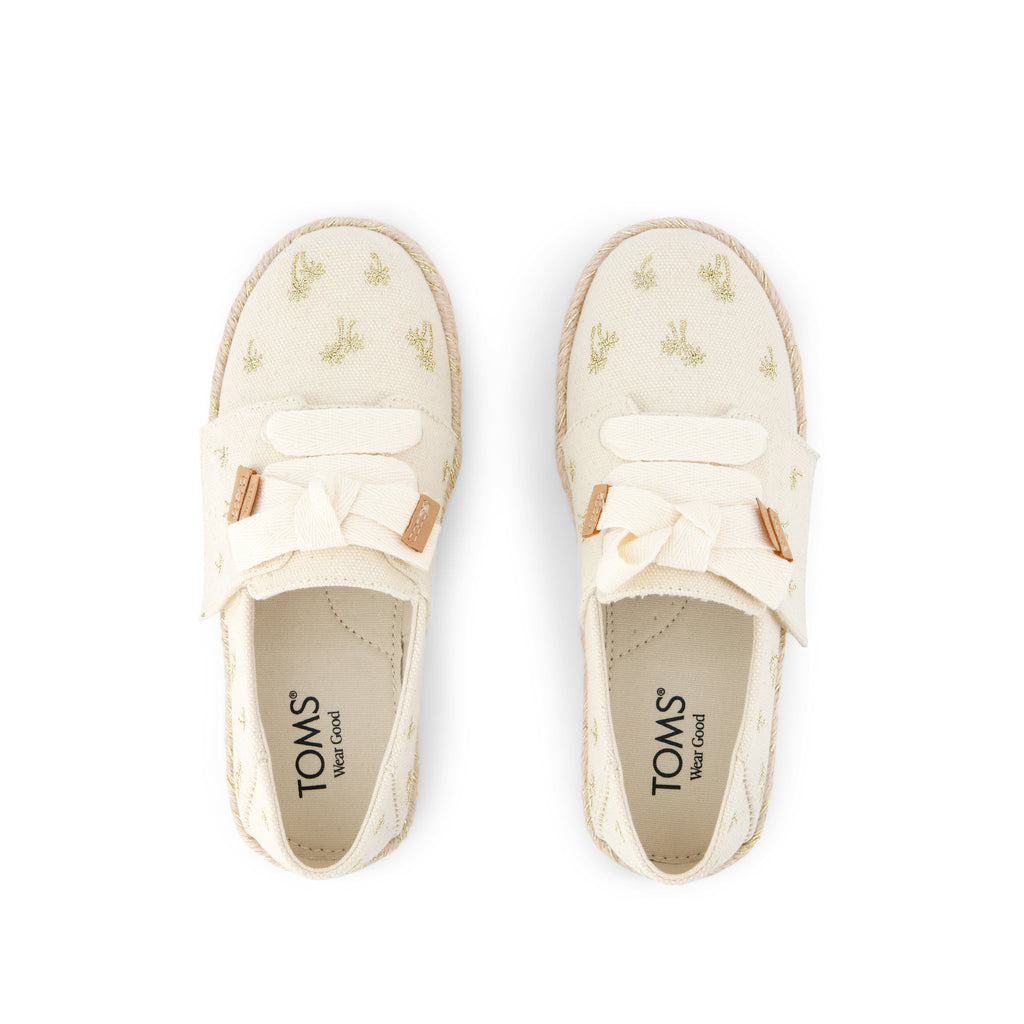 Carolina Lace-Up Kids Espadrille - Metallic Embroidered Palm Trees Top View