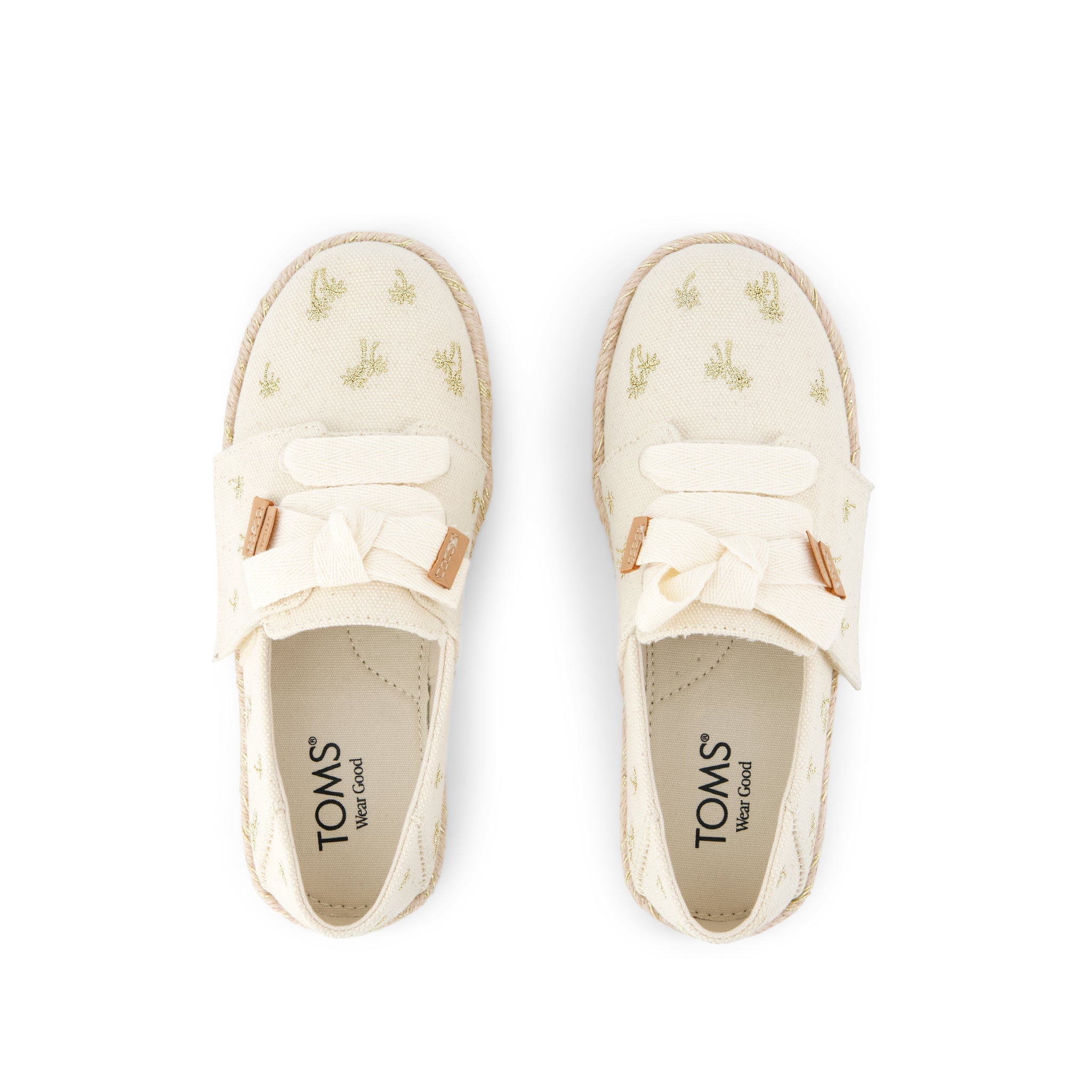 Carolina Lace-Up Kids Espadrille - Metallic Embroidered Palm Trees Top View