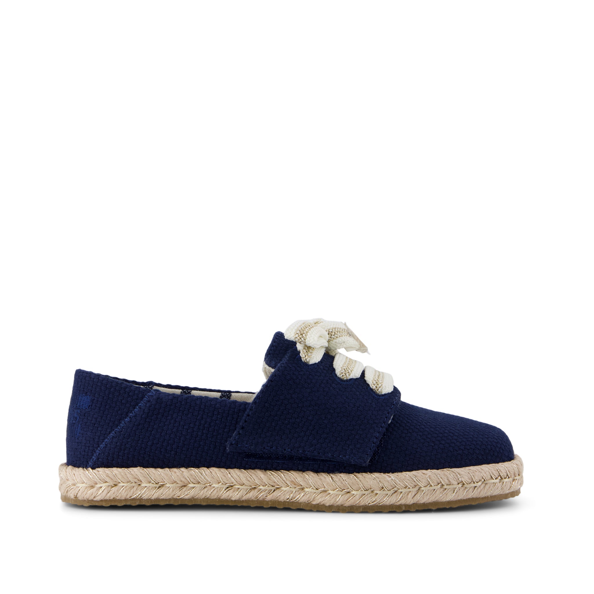 Carolina Lace-Up Kids Espadrille - Navy Beachside Woven Side View