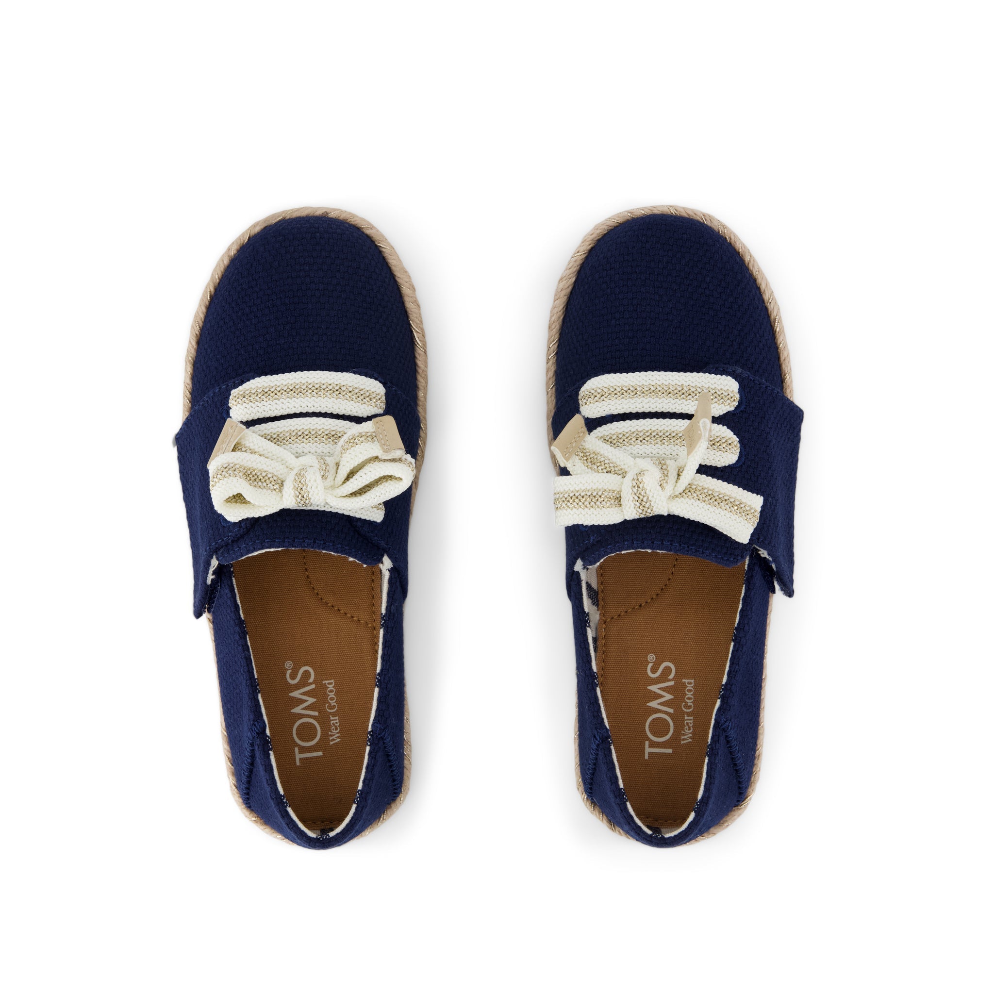 Carolina Lace-Up Kids Espadrille - Navy Beachside Woven Top View