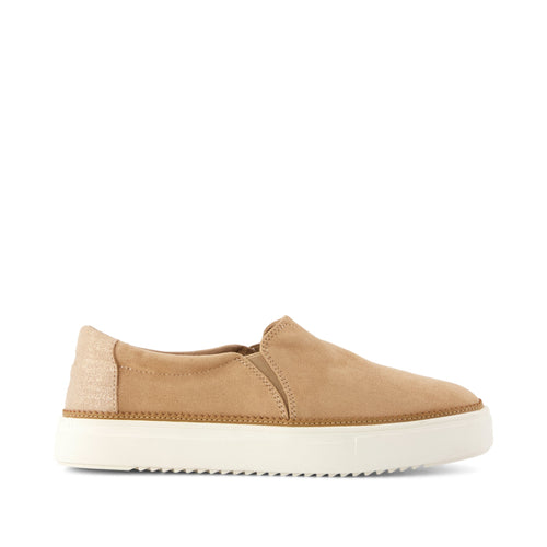 Emily Slip On Sneaker - Taupe Premium Microfiber Suede Side View