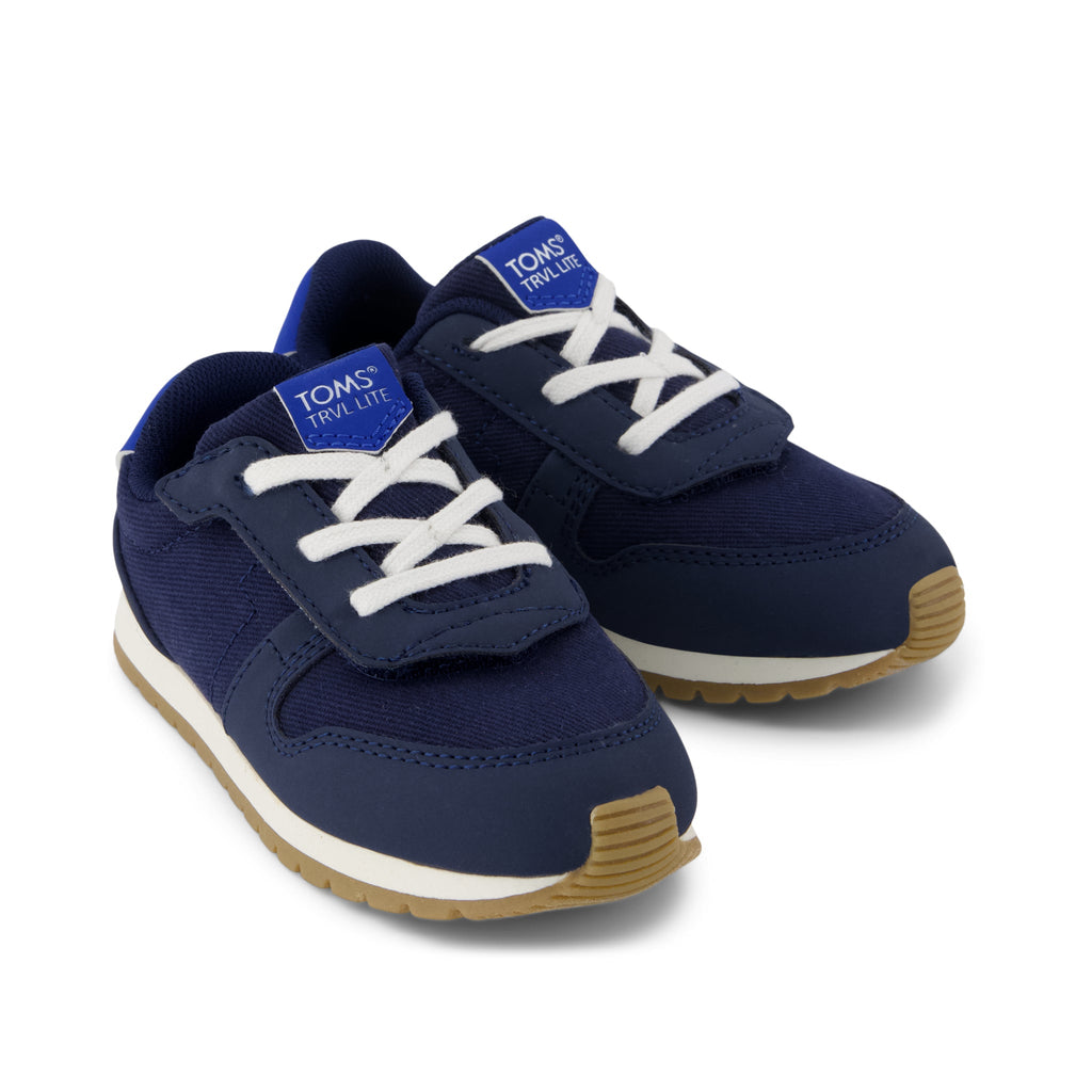 TRVL LITE Retro Runner Toddler Sneaker - Water Repellent Multi Navy Vintage Twill Front View