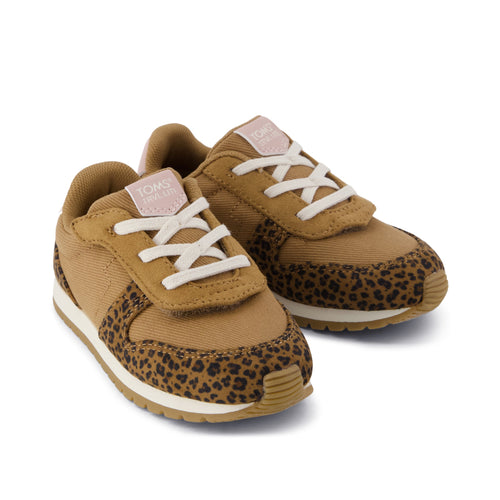 TRVL LITE Retro Runner Toddler Sneaker - Water Repellent Toffee Leopard Front View