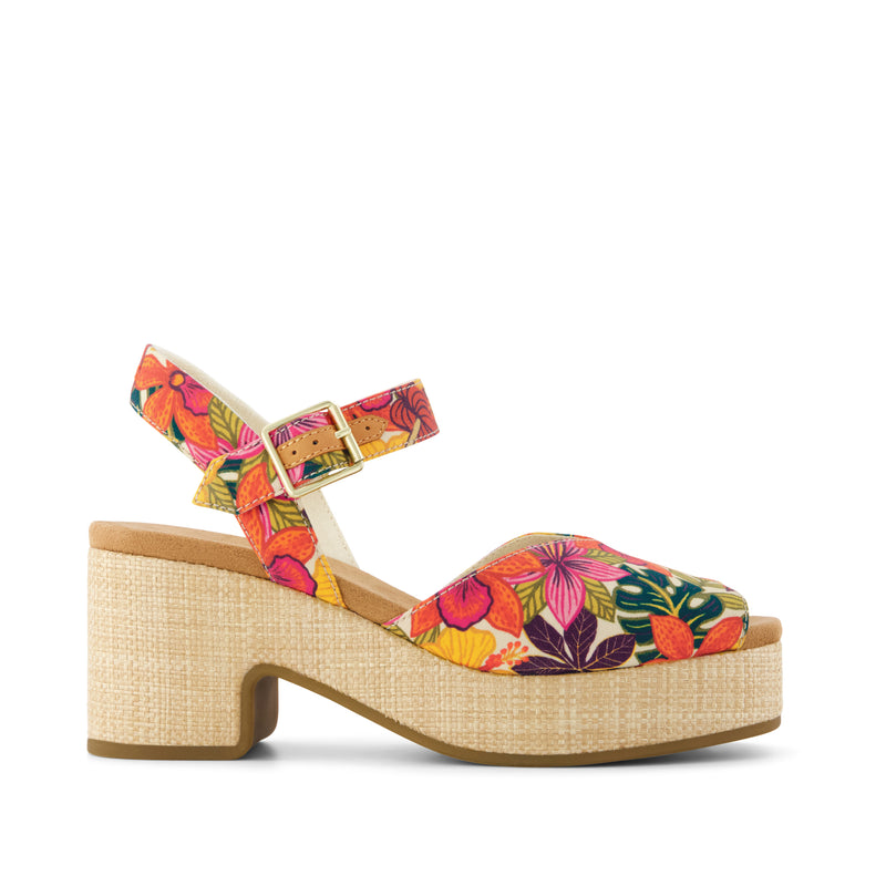Isla Peep Toe Heeled Sandal - Tropical Floral Print Side View