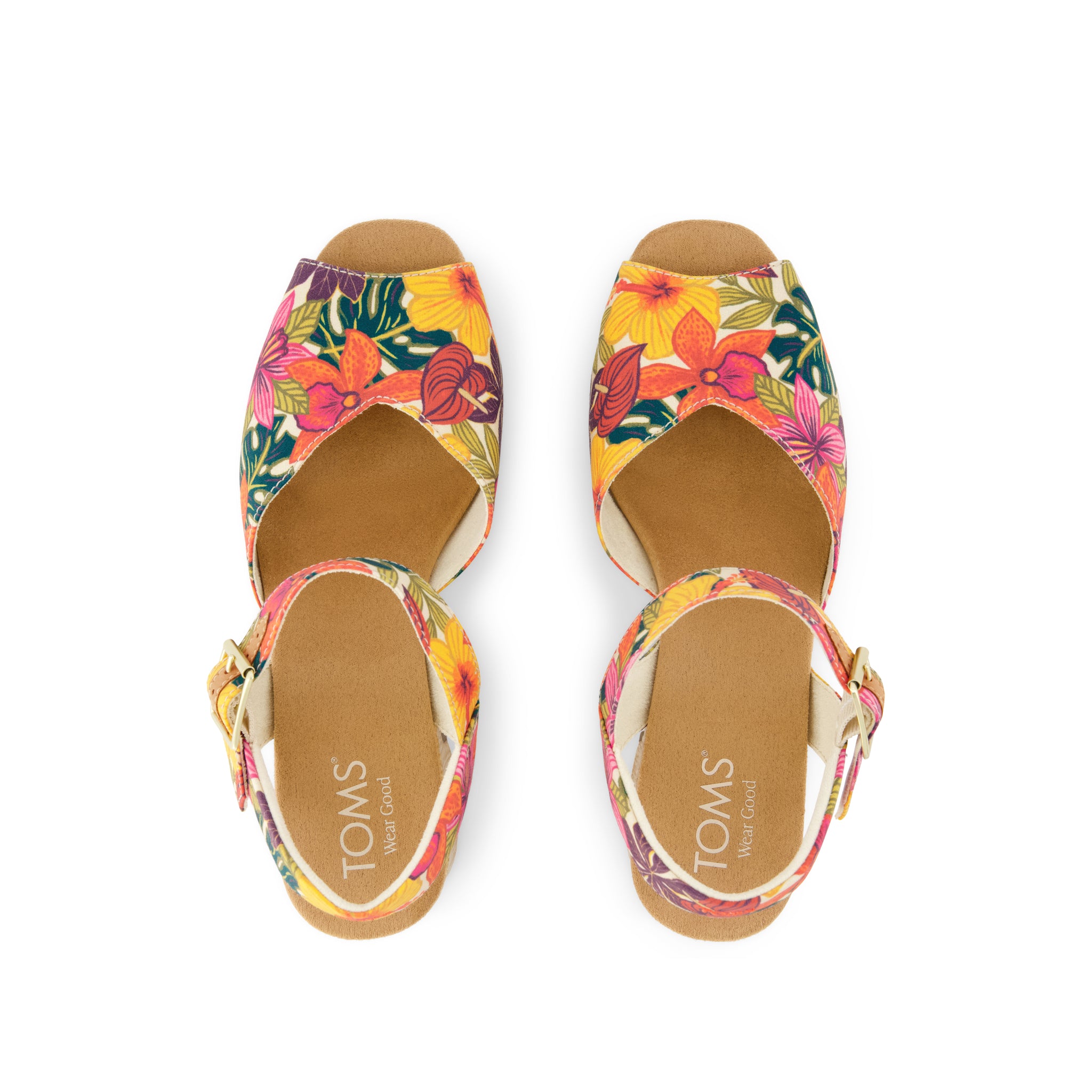 Isla Peep Toe Heeled Sandal - Tropical Floral Print Top View