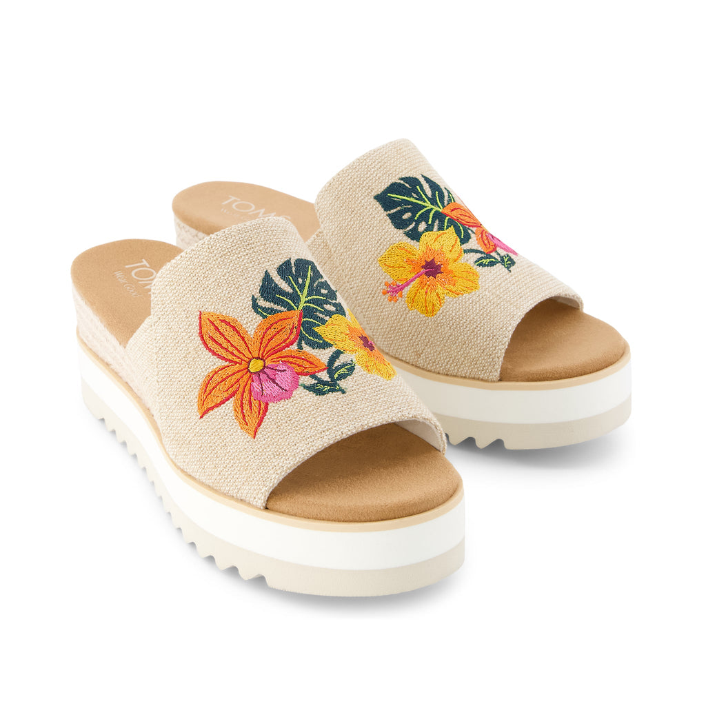 Diana Mule Wedge Sandal - Embroidered Tropical Floral Front View
