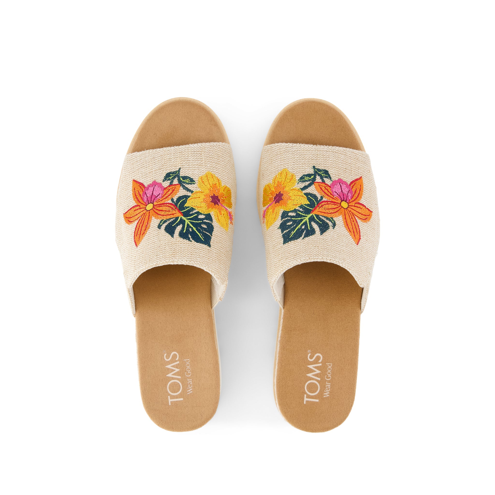 Diana Mule Wedge Sandal - Embroidered Tropical Floral Top View