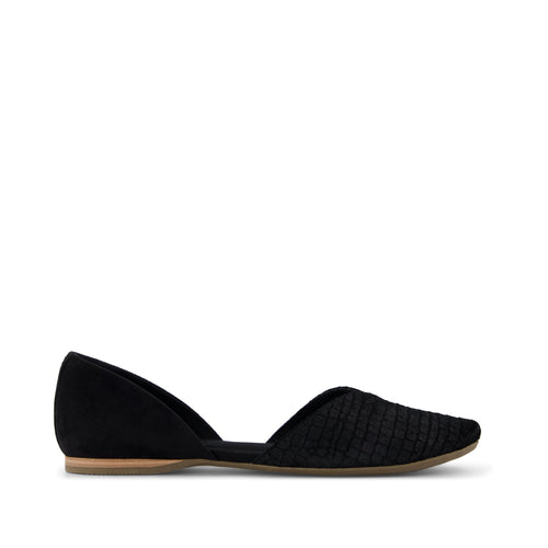 Gemma D'Orsay Flat - Black Croc Microsuede Side View