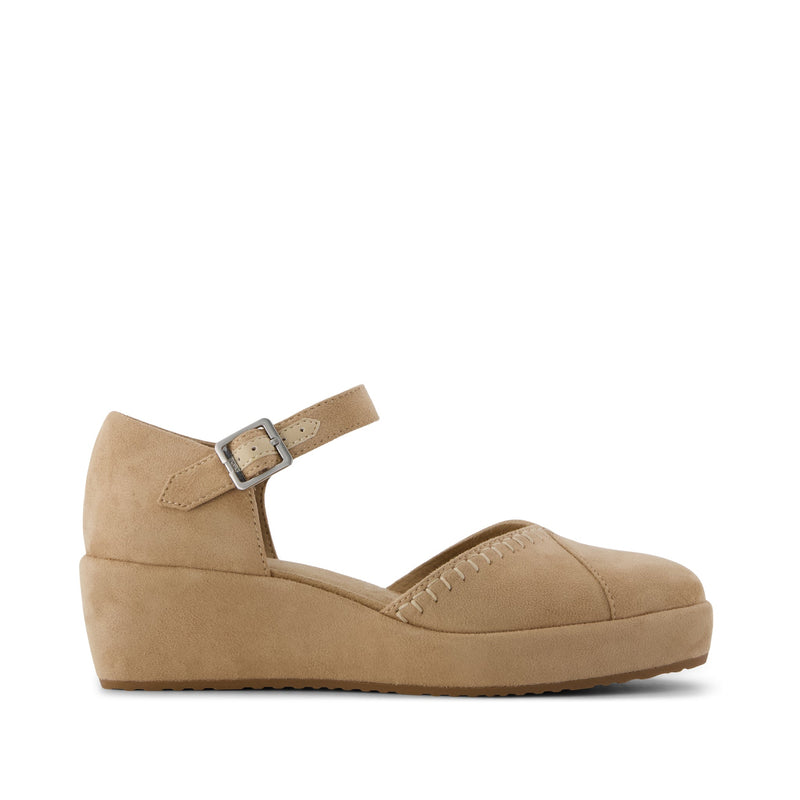 Gwyneth Wedge - Taupe Deco Stitch Microsuede Side View