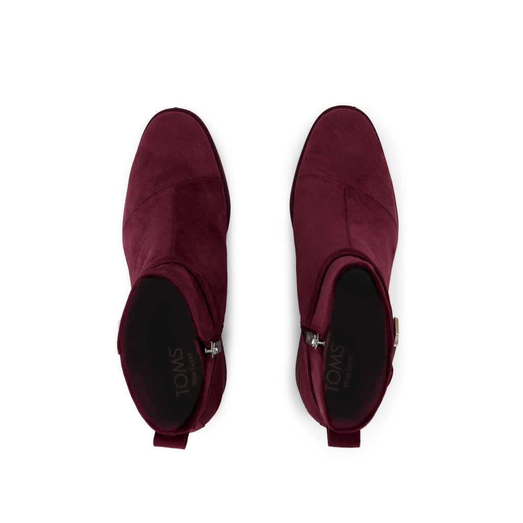 Delilah Buckle Ankle Boot - Dark Burgundy Suede Top View