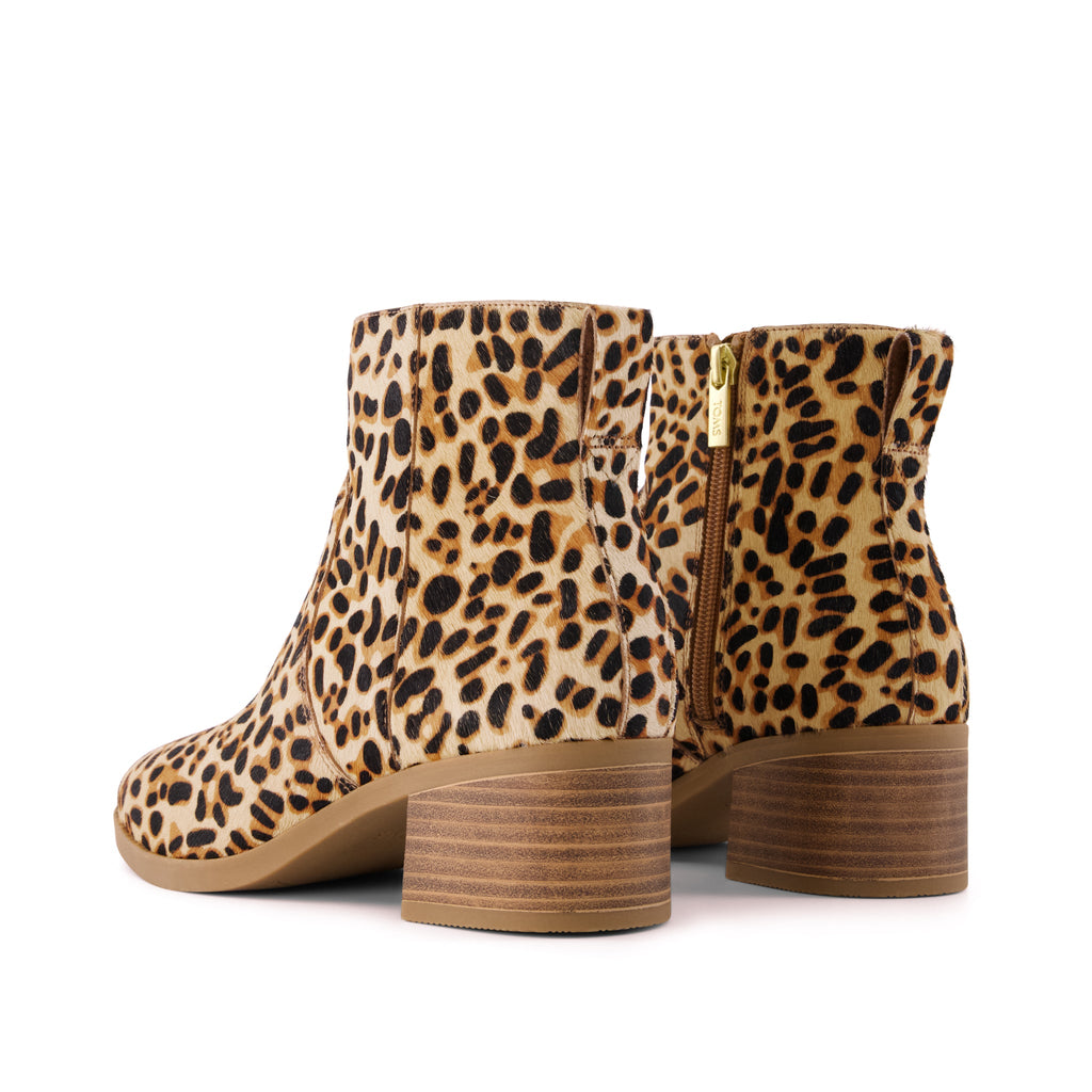 Delilah Heeled Boot - Brown Sugar Leopard Print Hair Leather Back View
