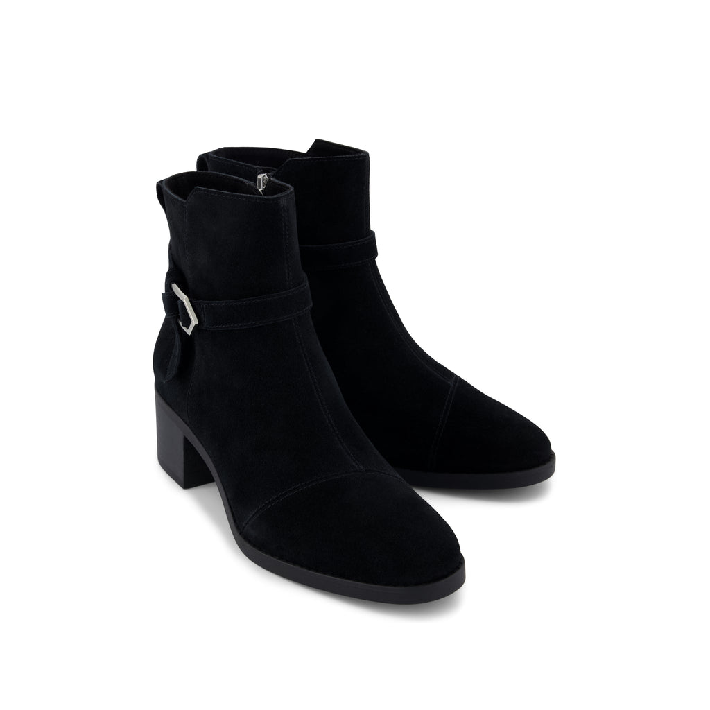 Delilah Buckle Ankle Boot - Black Suede Front View