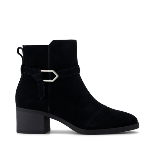 Delilah Buckle Ankle Boot - Black Suede Side View