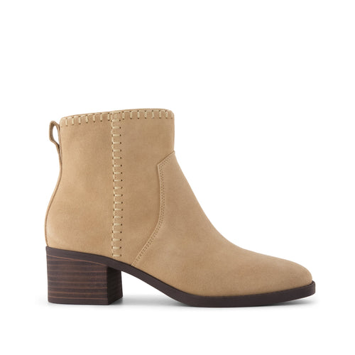 Delilah Heeled Boot - Water Repellent Taupe Suede Side View