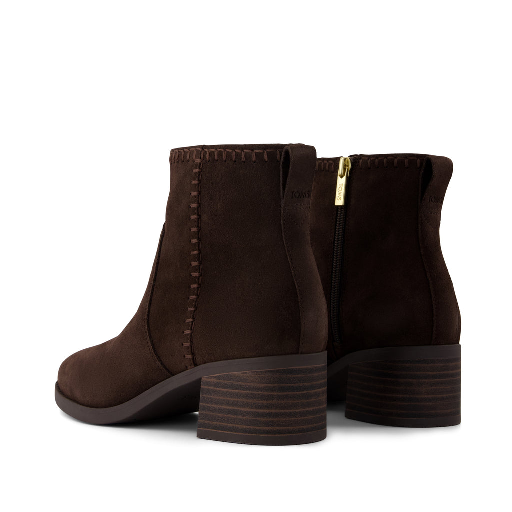Delilah Heeled Boot - Water Repellent Chocolate Brown Suede Back View