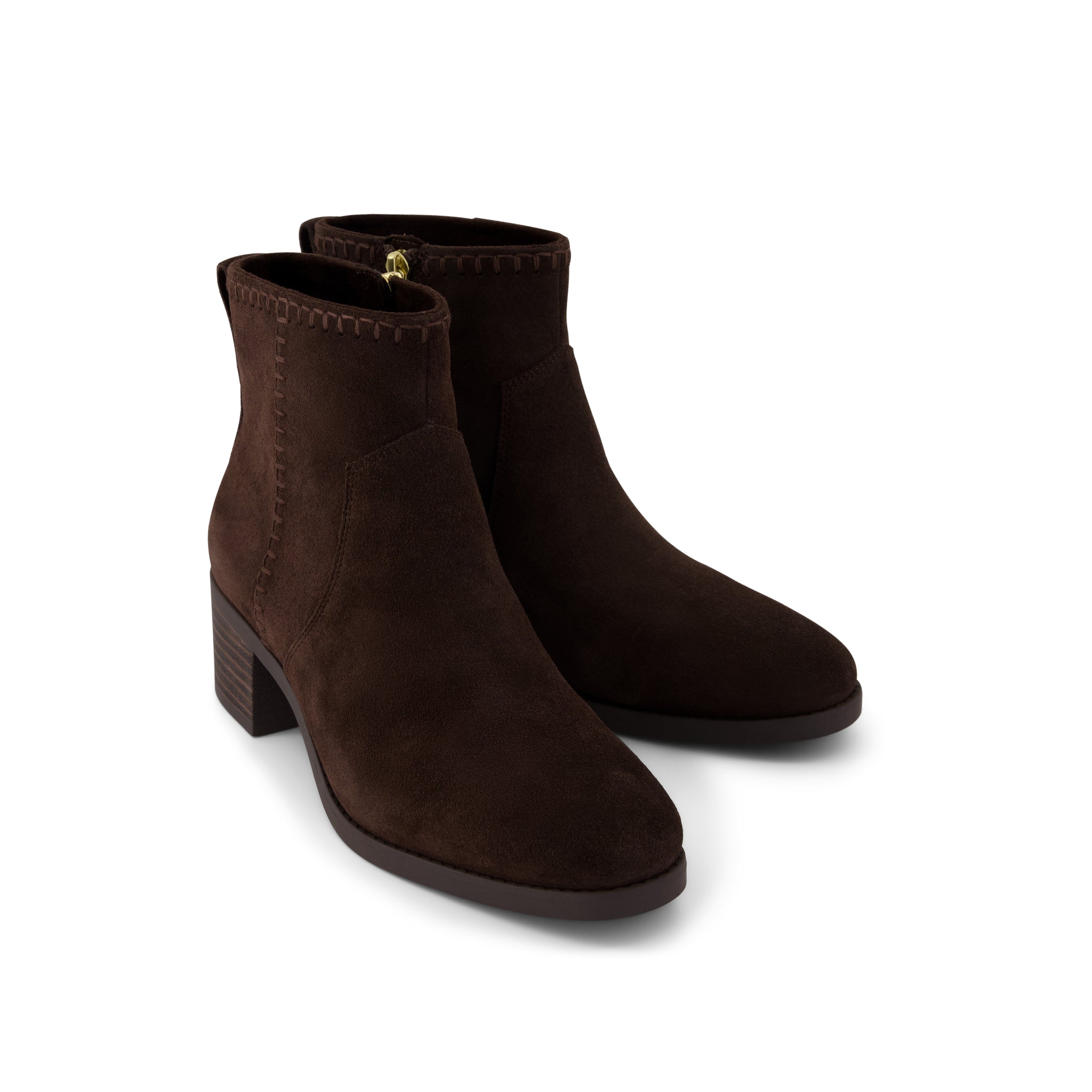 Delilah Heeled Boot - Water Repellent Chocolate Brown Suede Front View