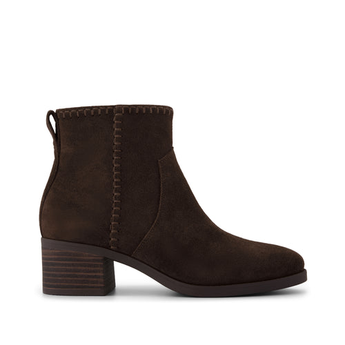 Delilah Heeled Boot - Water Repellent Chocolate Brown Suede Side View