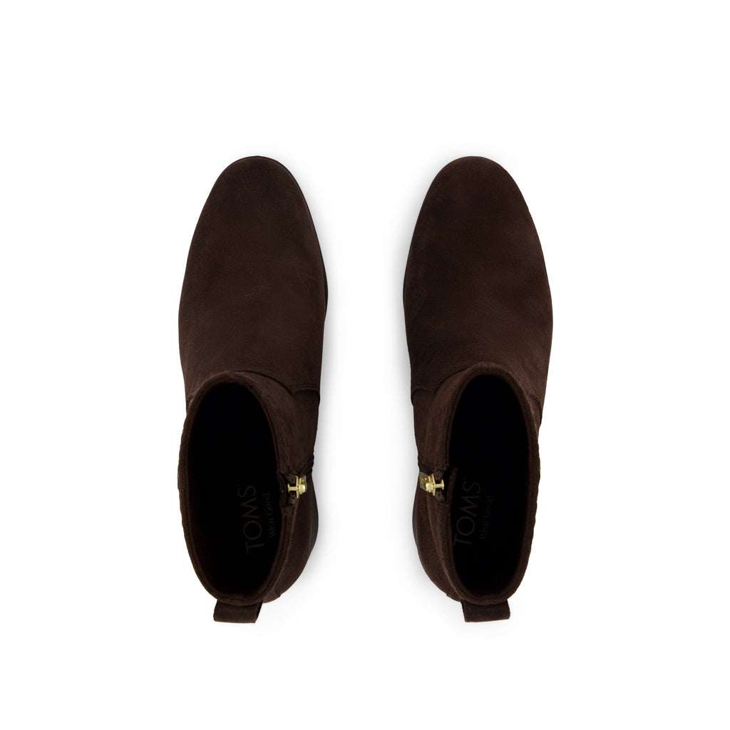 Delilah Heeled Boot - Water Repellent Chocolate Brown Suede Top View