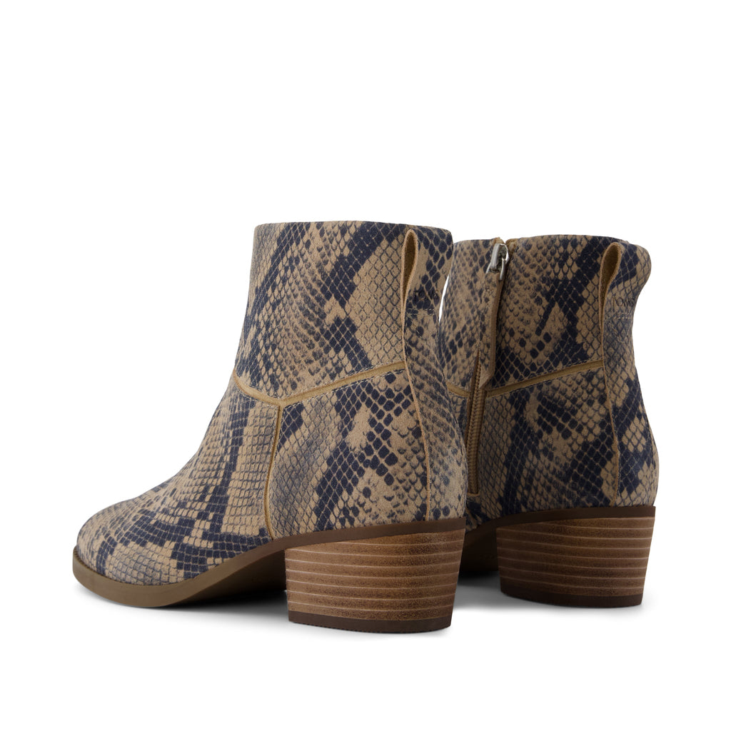 Elia Ankle Boot - Taupe Snake Print Suede Back View