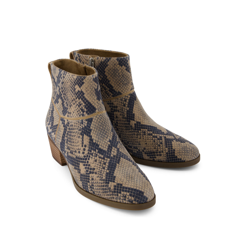 Elia Ankle Boot - Taupe Snake Print Suede Front View