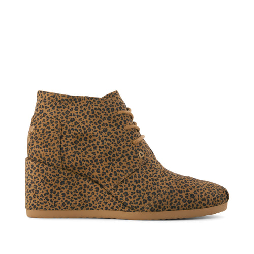 Desert Wedge Ankle Bootie - Toffee Micro Leopard Print Side View