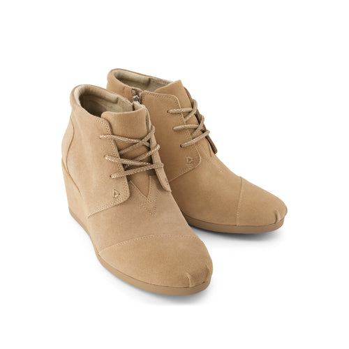 Desert Wedge Ankle Bootie - Taupe Suede Front View