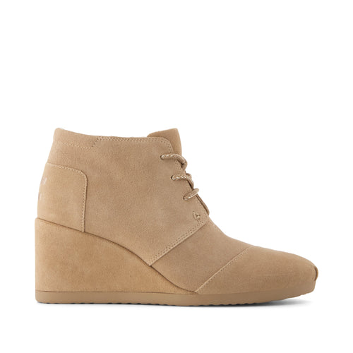 Desert Wedge Ankle Bootie - Taupe Suede Side View
