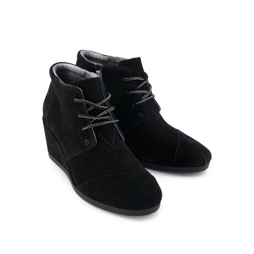 Desert Wedge Ankle Bootie - Black Suede Front View