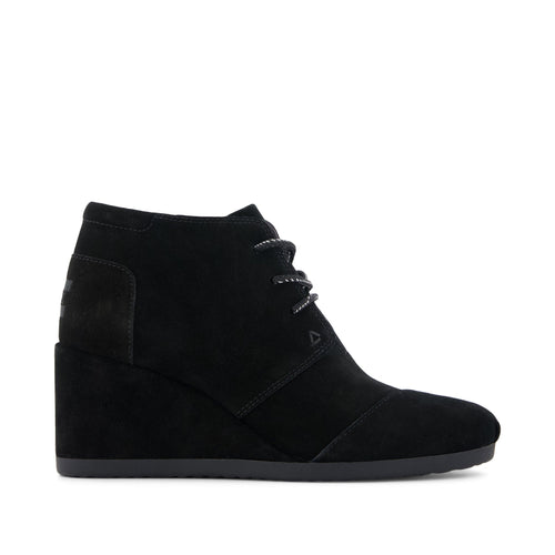Desert Wedge Ankle Bootie - Black Suede Side View