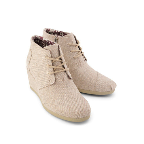 Desert Wedge Ankle Bootie - Natural Shimmer Twill Front View