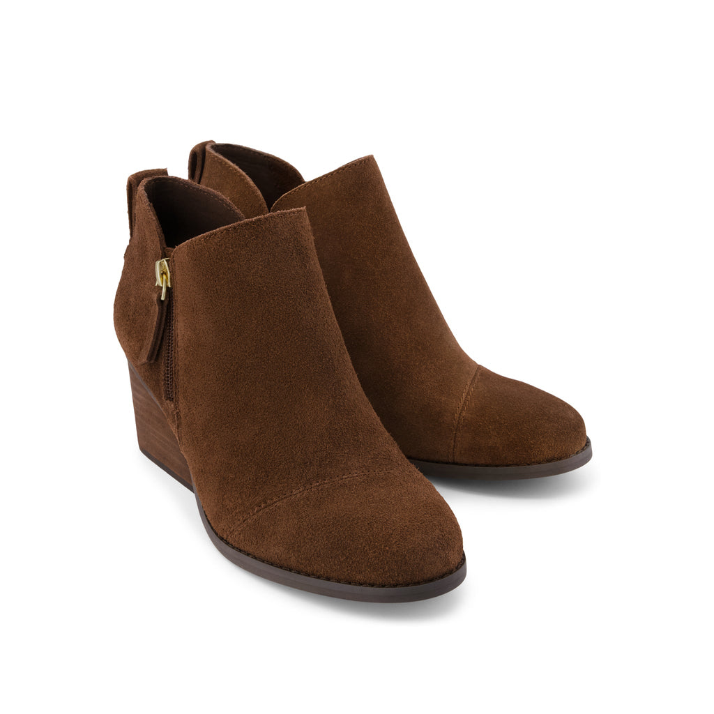 Goldie Wedge Ankle Bootie - Hot Cocoa Suede Front View