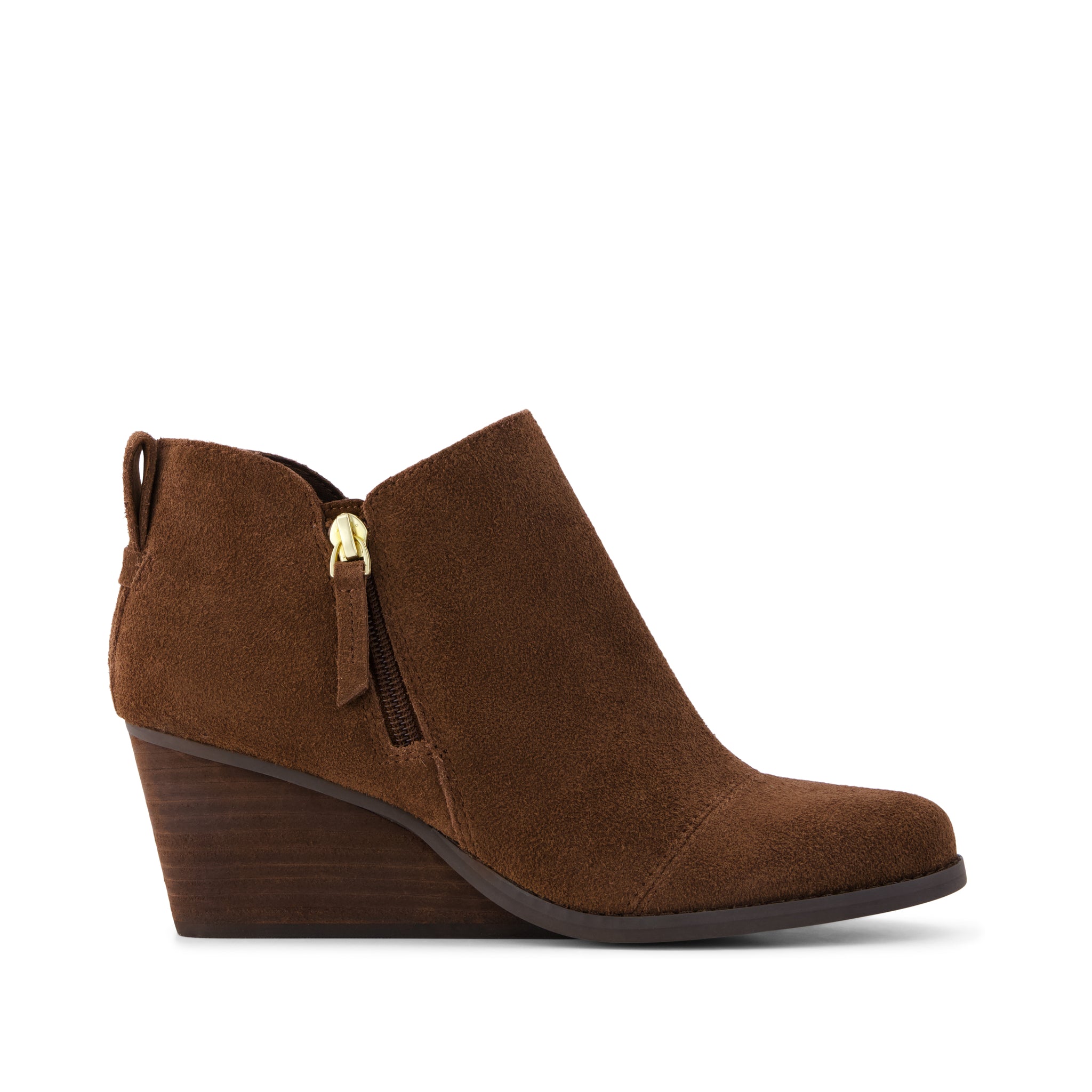 Goldie Wedge Ankle Bootie - Hot Cocoa Suede Side View