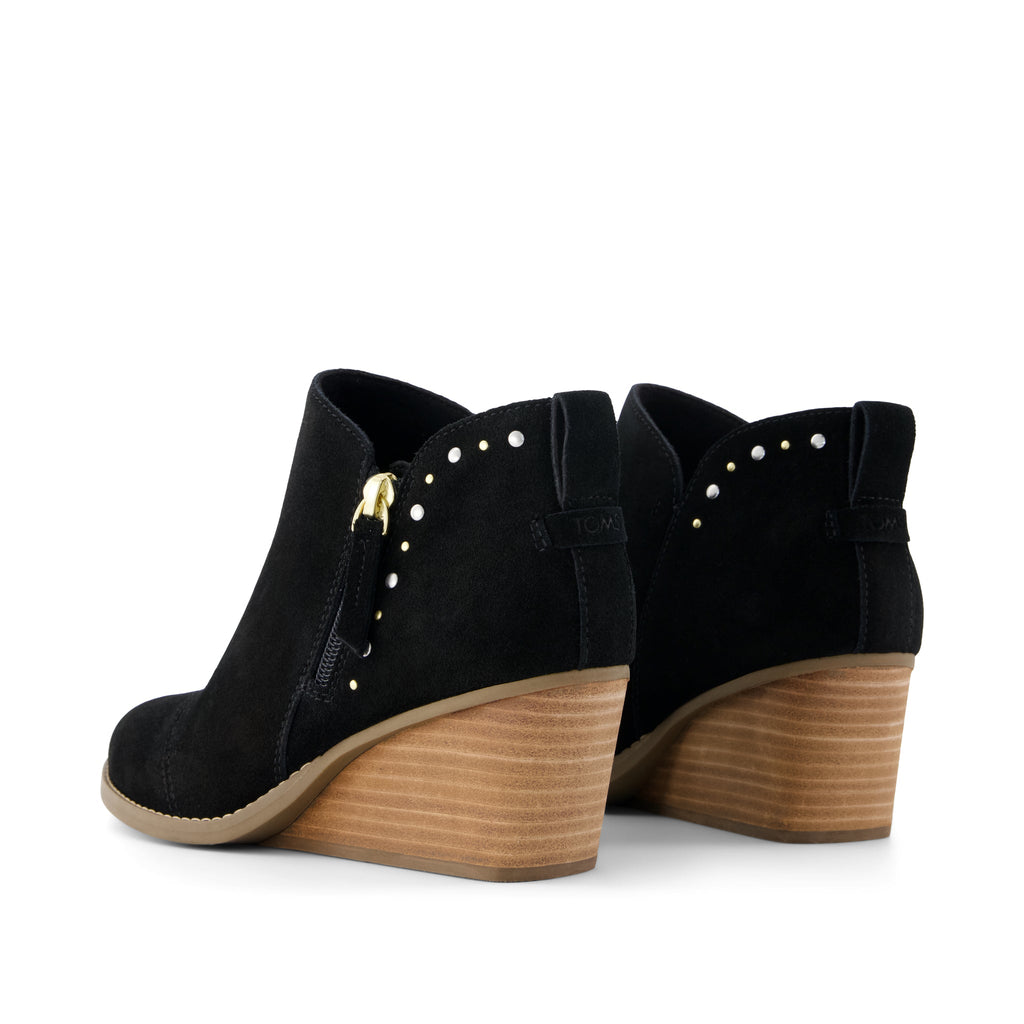 Goldie Wedge Ankle Bootie - Black Suede w/ Studs Back View