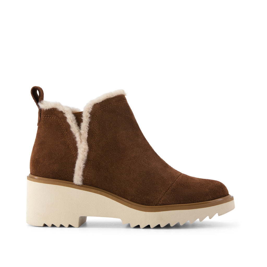 Maude Wedge Boot - Hot Cocoa Suede w/ Faux Fur Side View