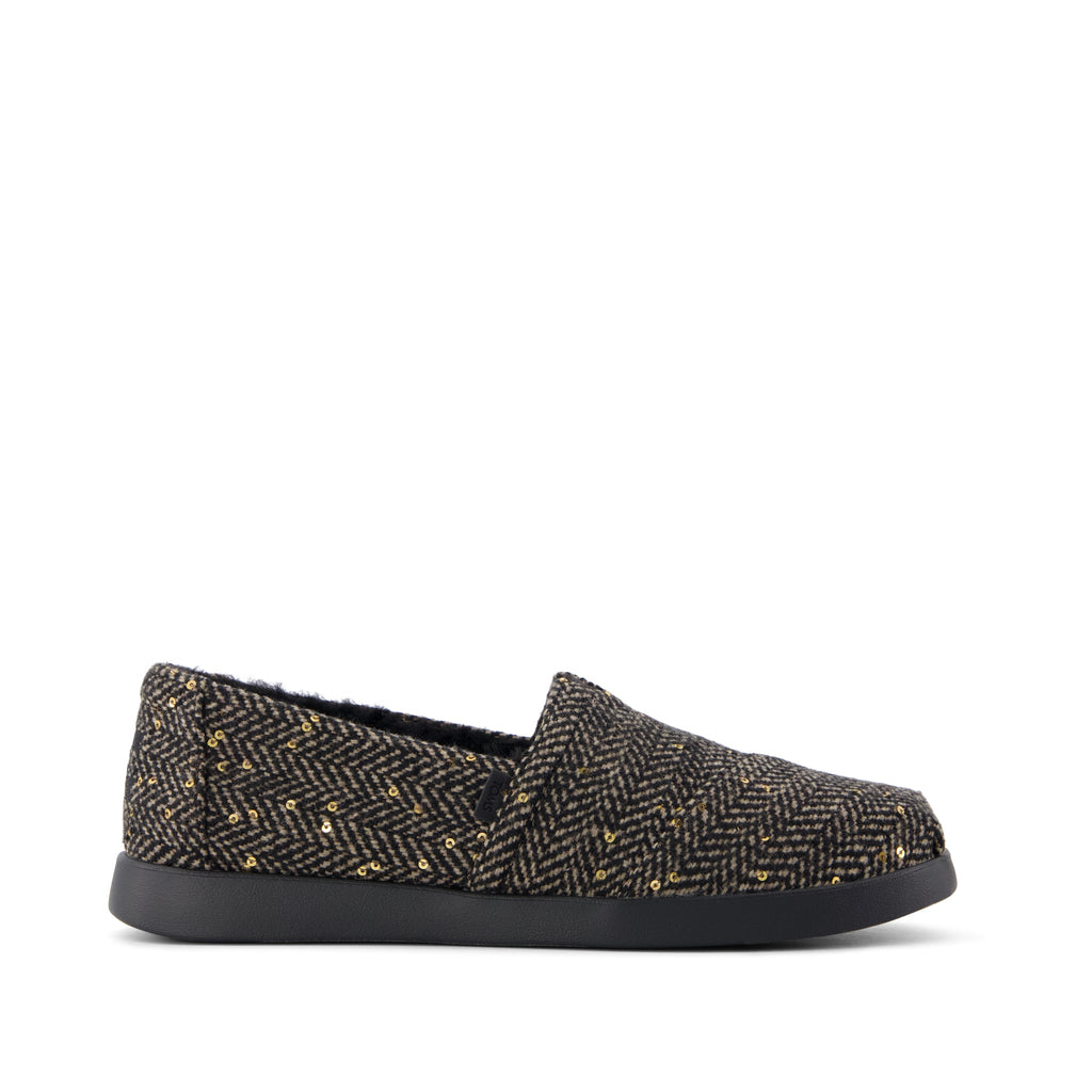 Alpargata Plus - Black Sequin Herringbone w/ Faux Fur Side View