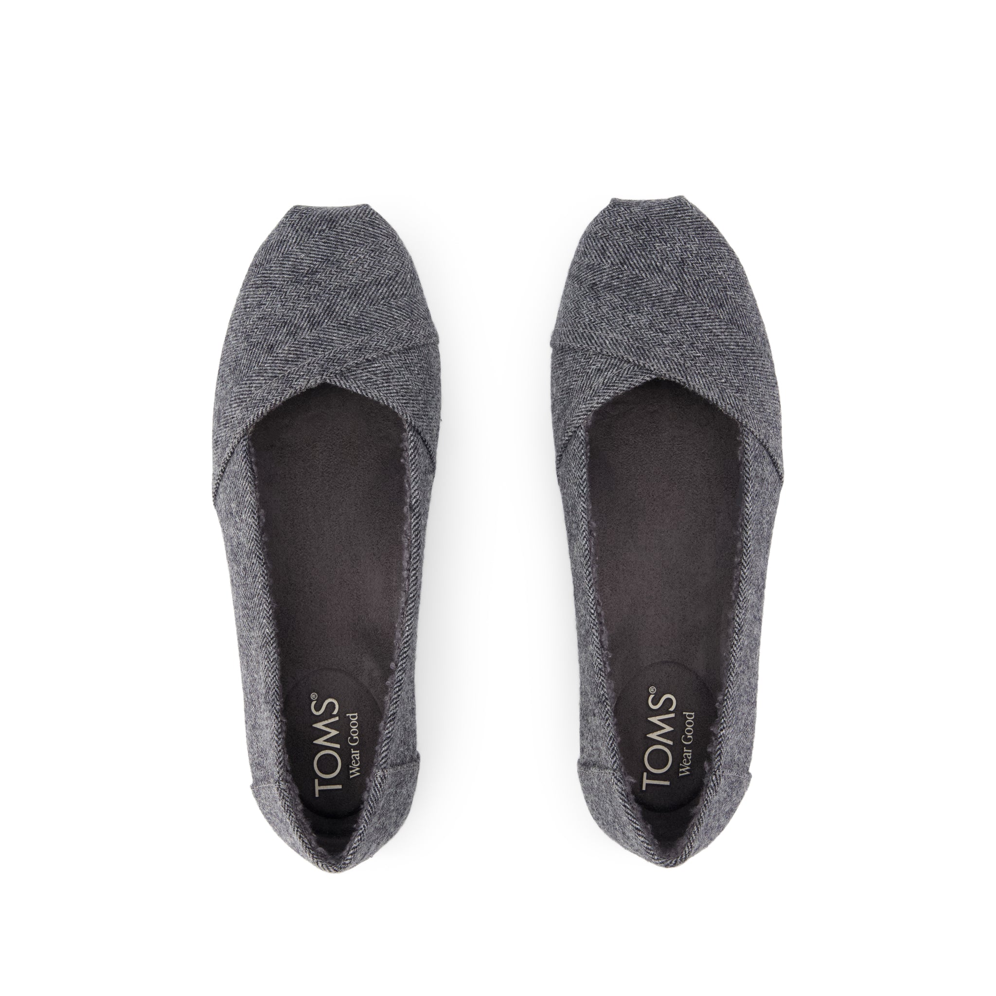 Alpargata Ballet Flat - Charcoal Heritage Herringbone w/ Faux Shearling Top View