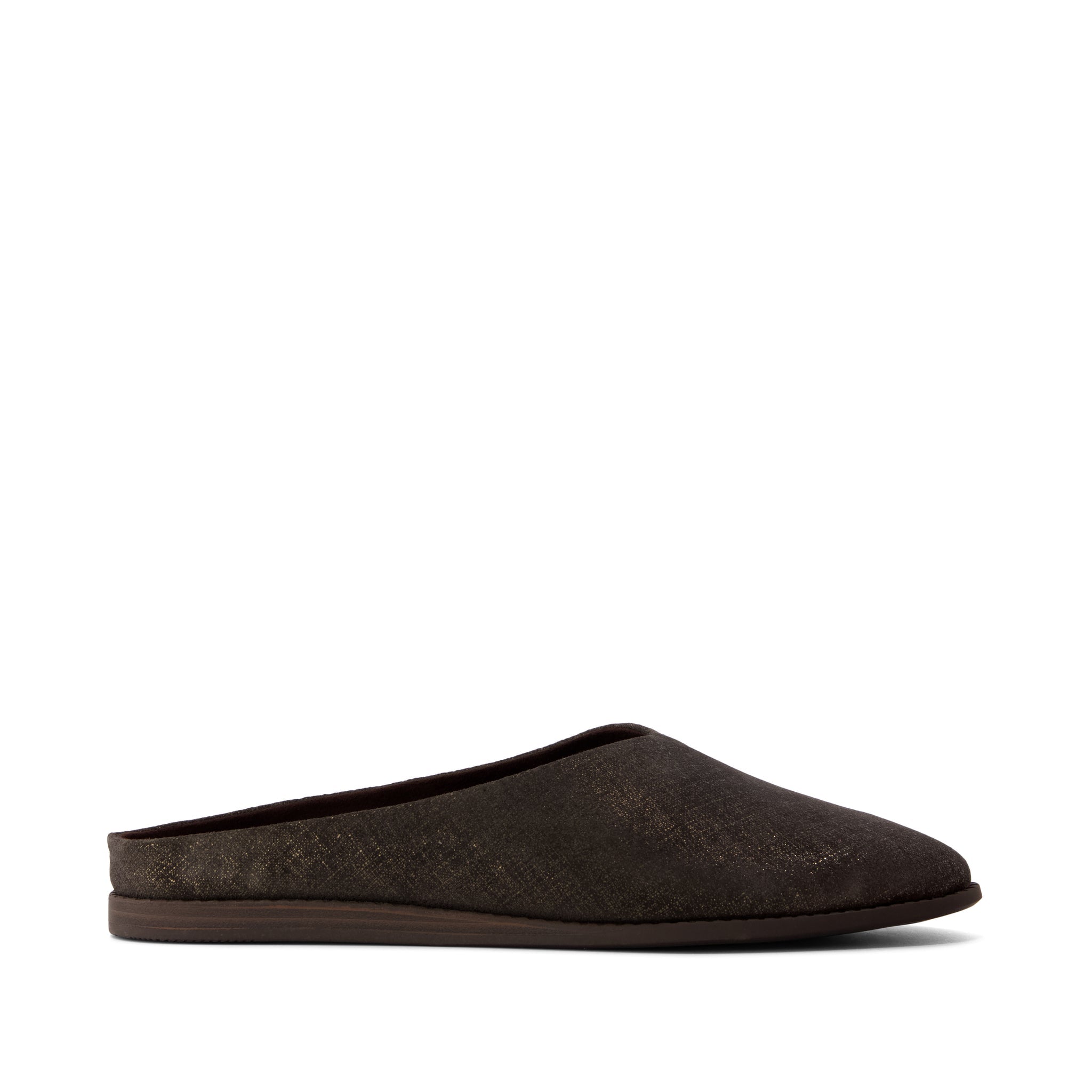 Amelia Mule - Chocolate Brown Metallic Suede Side View