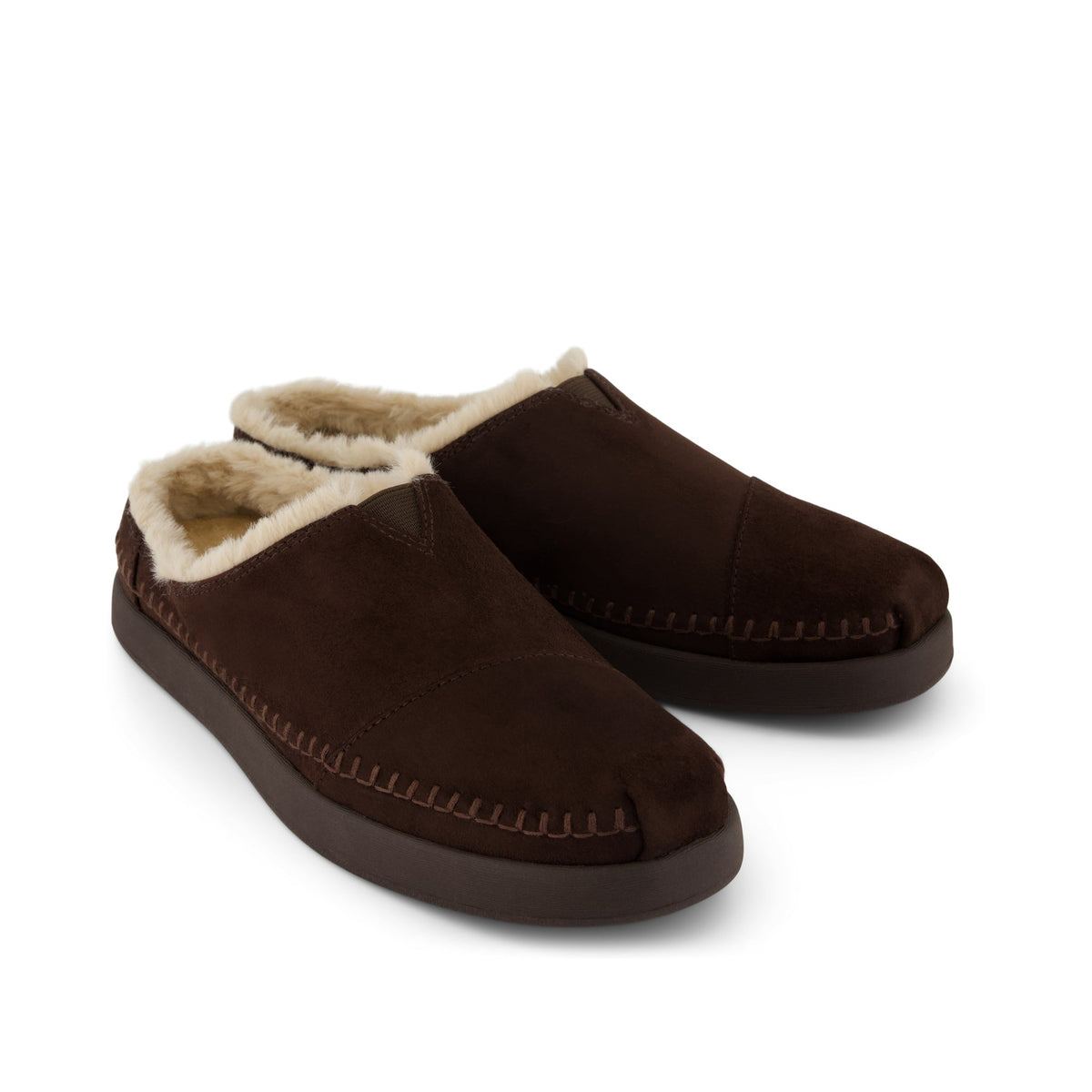 Alpargata Ease Mule - Chocolate Brown Microsuede w/ Faux Fur Front View
