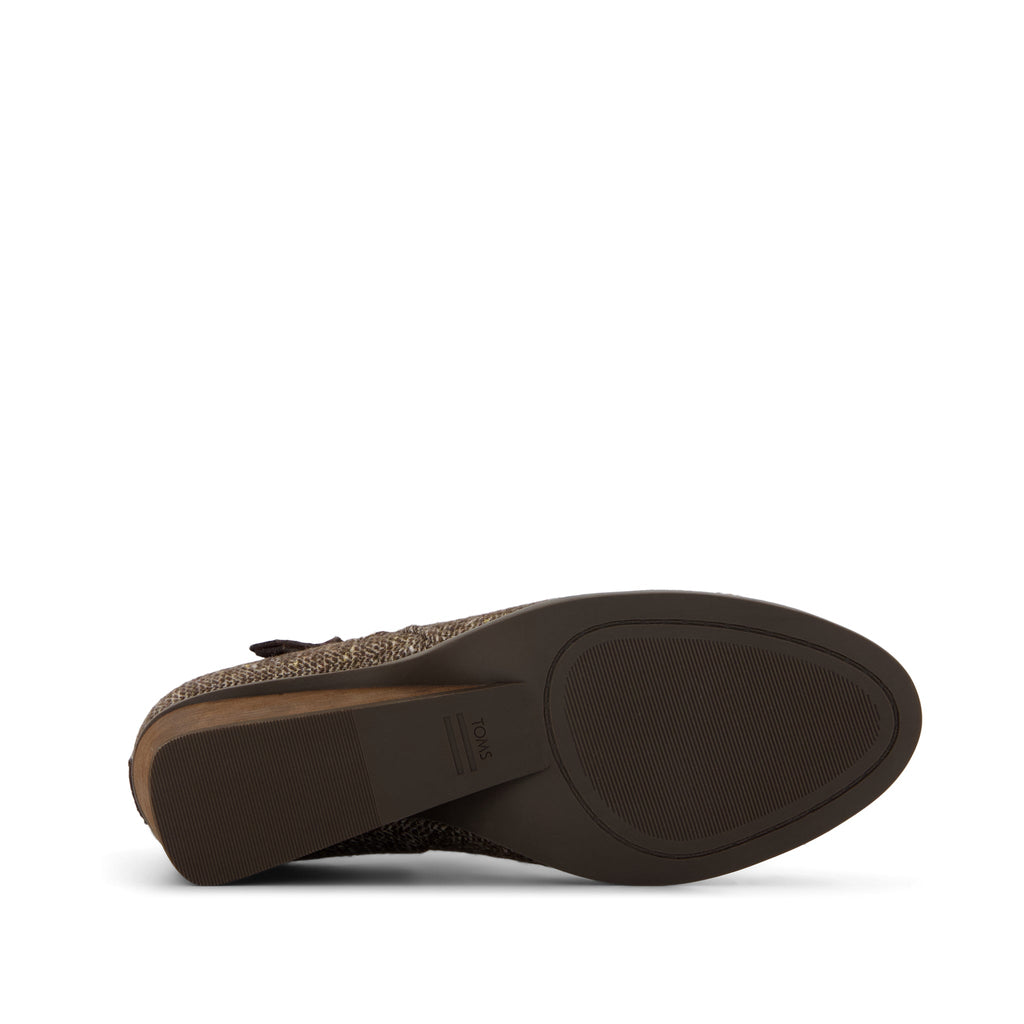 Goldie Wedge Ankle Bootie - Metallic Twill Chocolate Brown Bottom Sole View