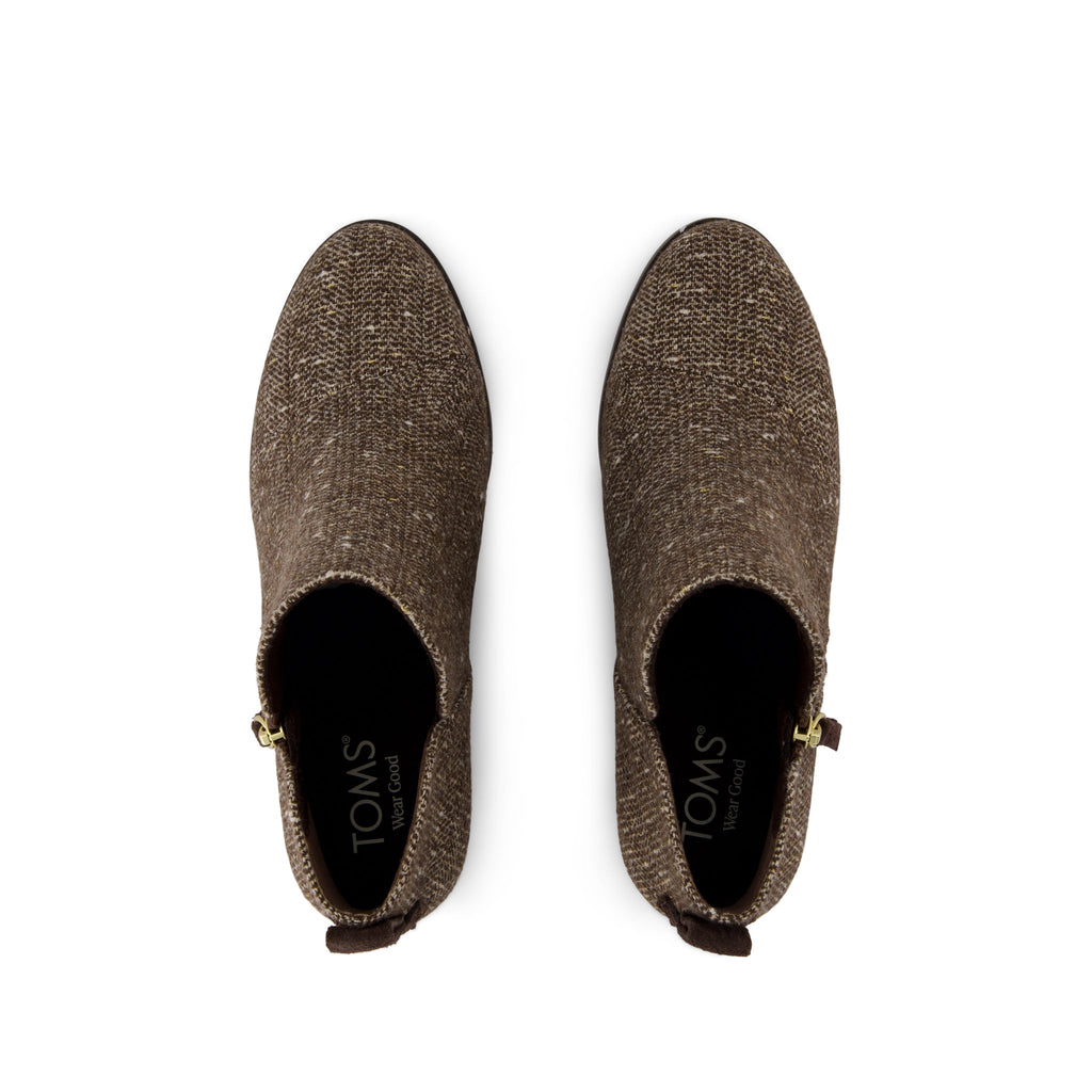 Goldie Wedge Ankle Bootie - Metallic Twill Chocolate Brown Top View