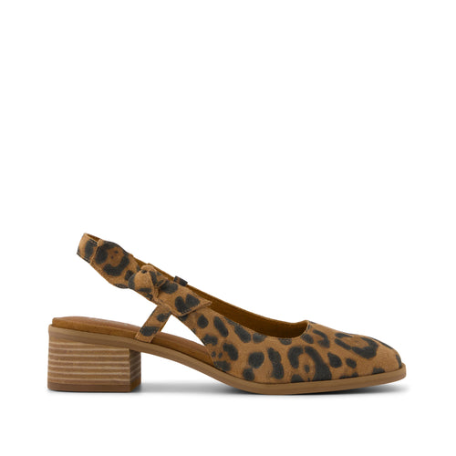 Jaclyn Slingback Bow Heel - Brown Sugar Leopard Suede Side View