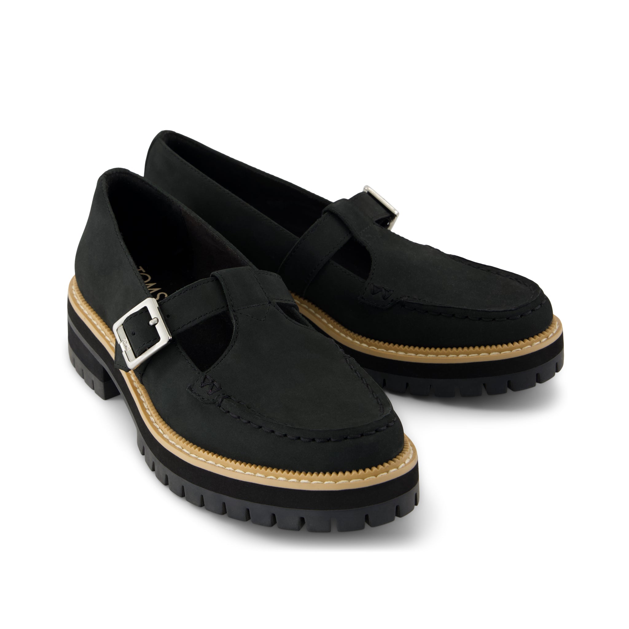Cara Mary Jane Loafer - Black Nubuck Leather Front View